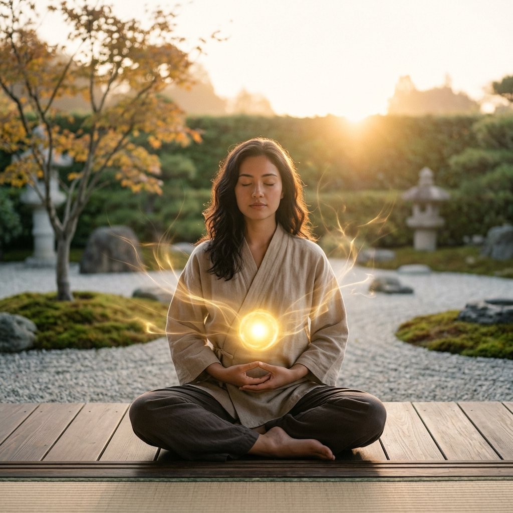 Persona en estado de plenitud recibiendo la luz del sol, simbolizando la recuperación total de su energía vital.